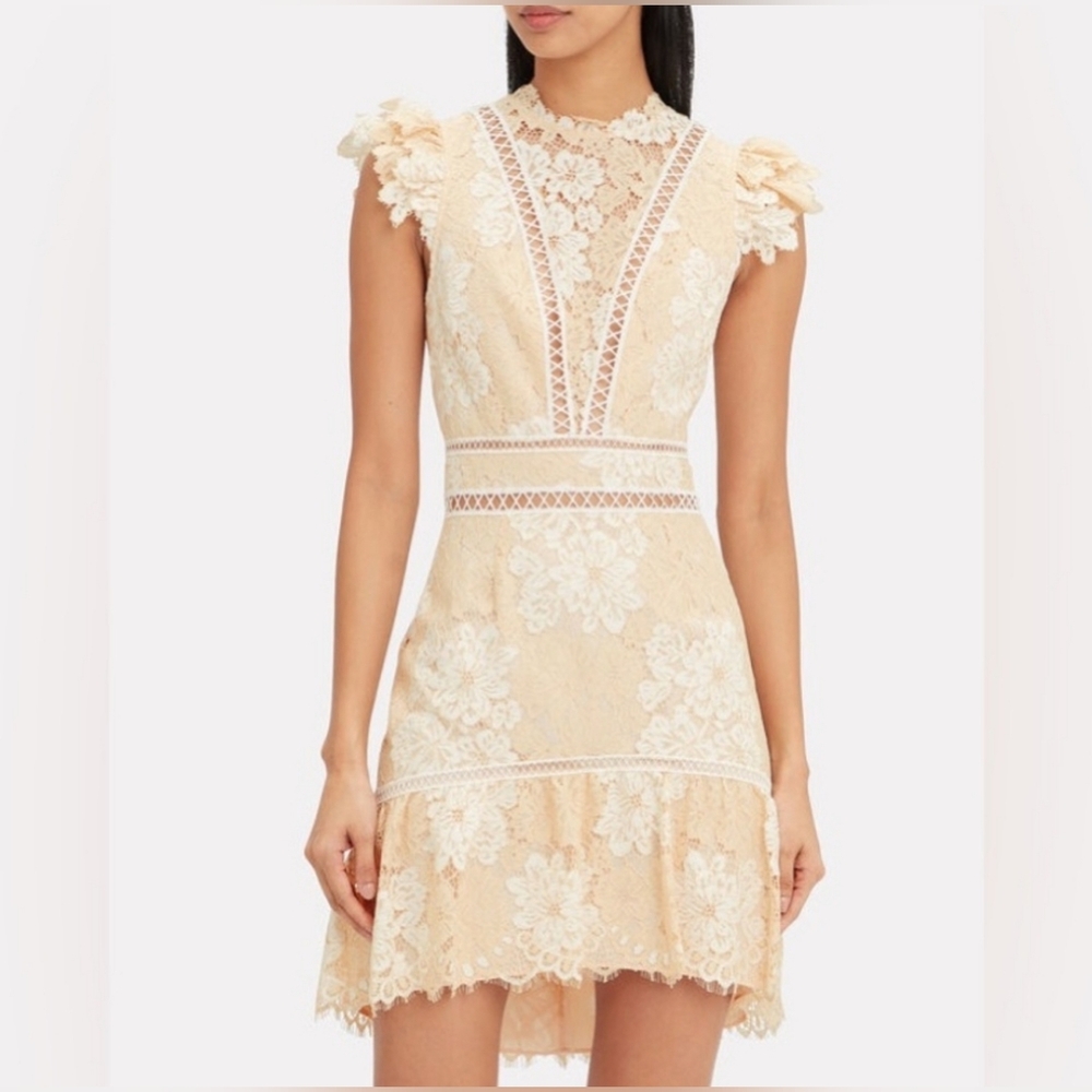 SAYLOR Kelly Lace Mini Dress in Crème Size L Large